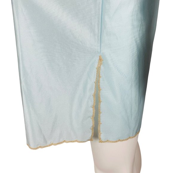 Vintage 60s Nightgown Baby Blue Rhinestone Cap Sleeves Nightie Dress - Picture 8 of 9